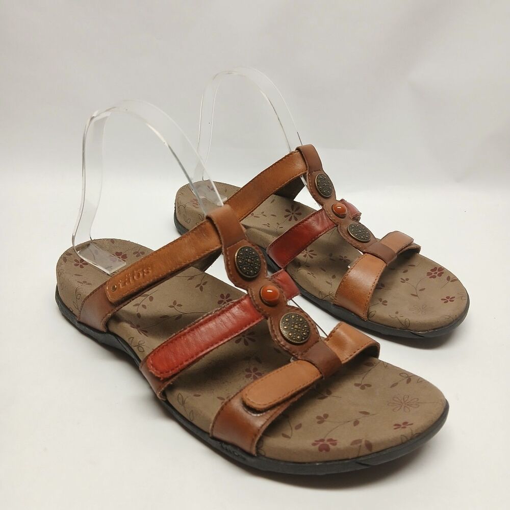 Taos Prize 3 Harvest Leather Sandals Women 10M Tan Orange 3 Strap Casual Comfort